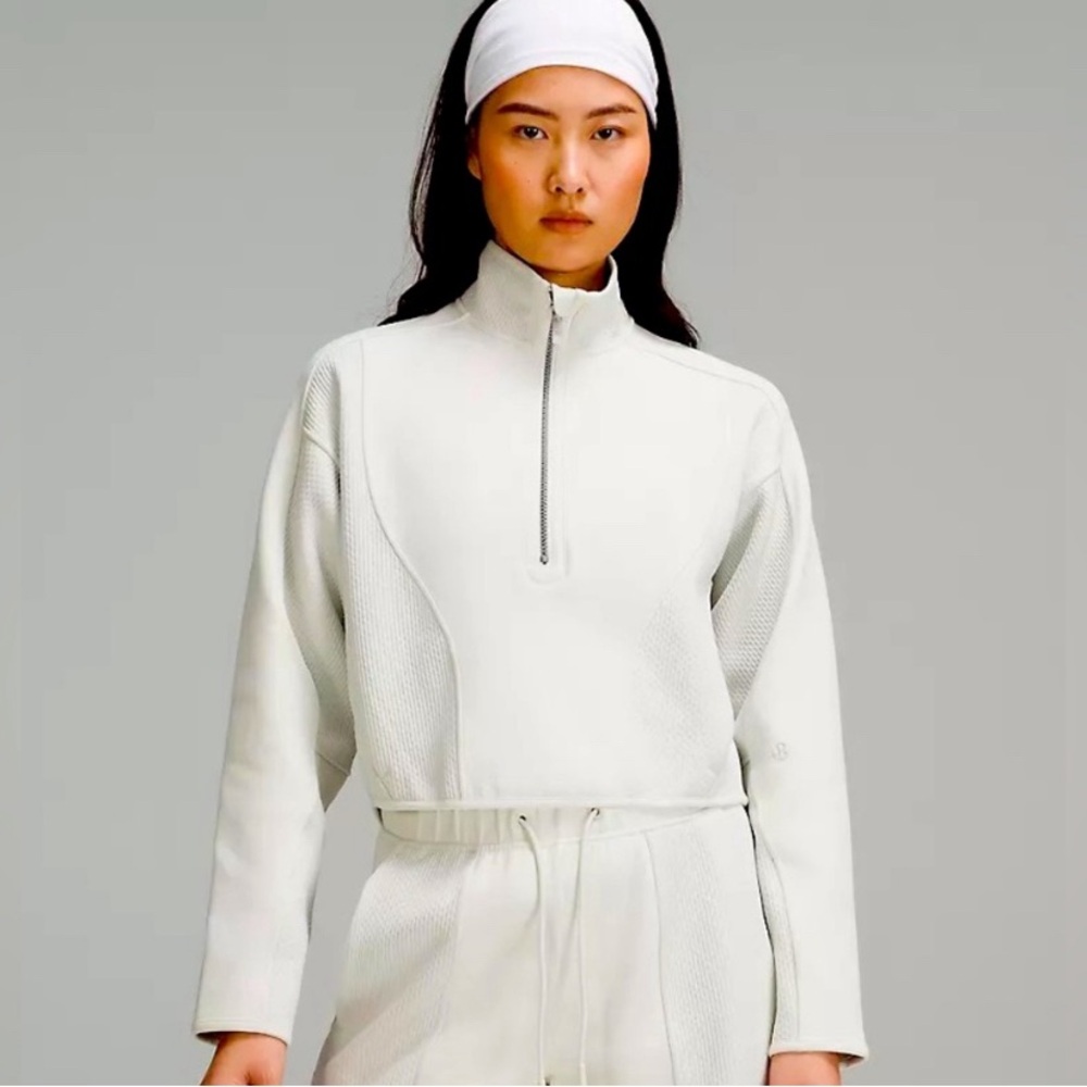 New Lulu Mixed Fabric Half-Zip Pullover